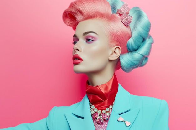 Stylish Woman with Pastel Pink Hair and Turquoise Sunglasses