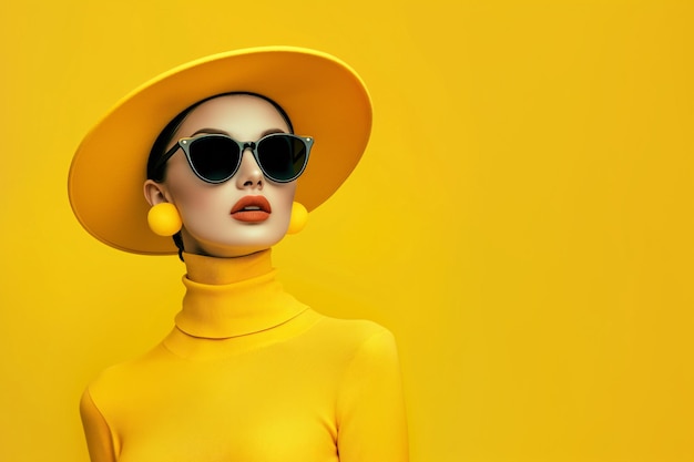 Stylish Woman in Yellow Attire Against Vibrant Backdrop Generative AI