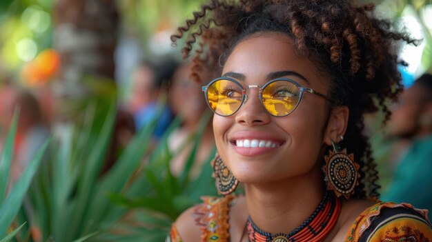 Stylish Woman in Yellow Sunglasses and Necklace