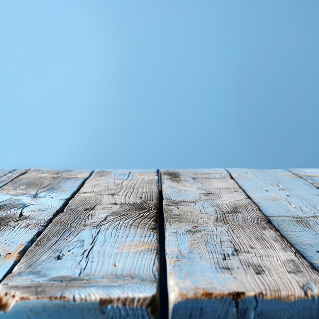 Stylish Wooden Table on Light Blue Background Generative AI