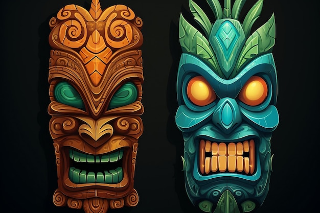 Stylish Wooden Tiki Mask Fusion of Traditional Ethnic Idol and Hawaiian Surf Vibes with Ancient Tribal Totem AI