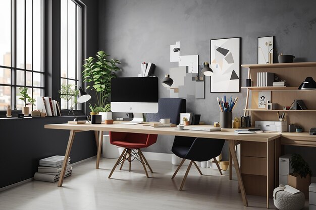 Stylish workplace and copy space for montage