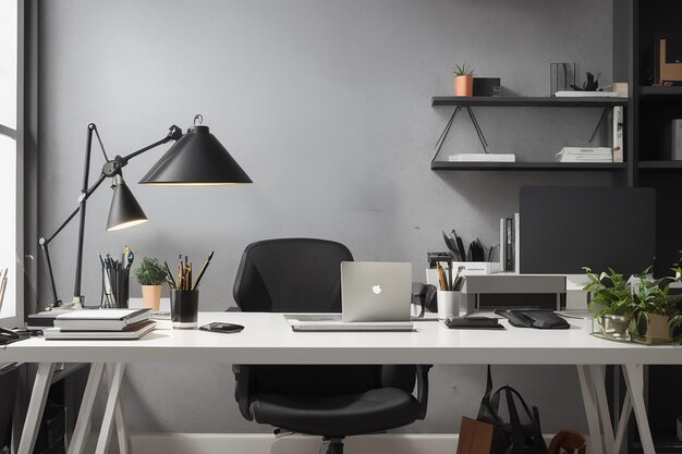 Photo stylish workplace and copy space for montage