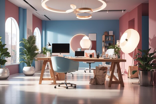 Stylish workplace and copy space for montage