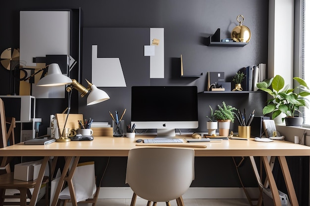 Stylish workplace and copy space for montage