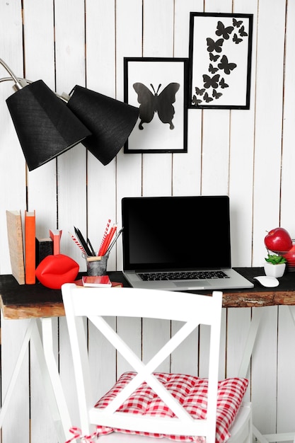Photo stylish workplace at home indoors