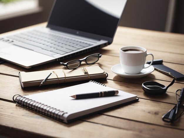 Stylish Workspace with Laptop Computer and Notepad