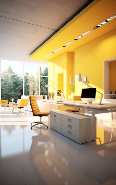 Photo stylish yellow color scheme in the office