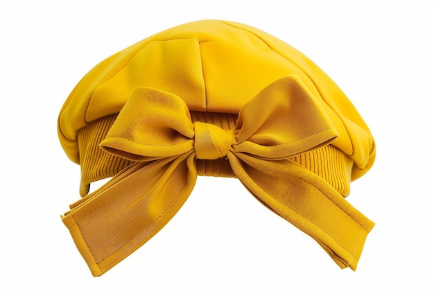 Stylish yellow traveling cap with a bow on it