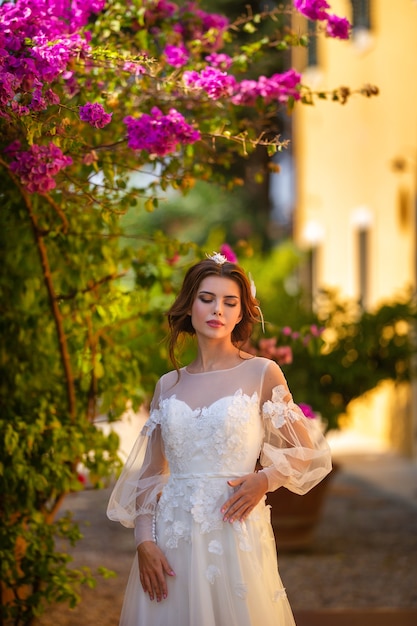 Stylish young bride on her wedding day in Italy. elegant Bride from Tuscany.