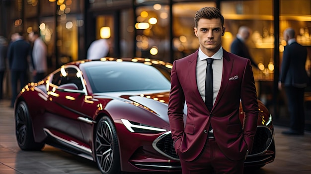 Stylish Young Man Poses Beside Luxury Sports Car