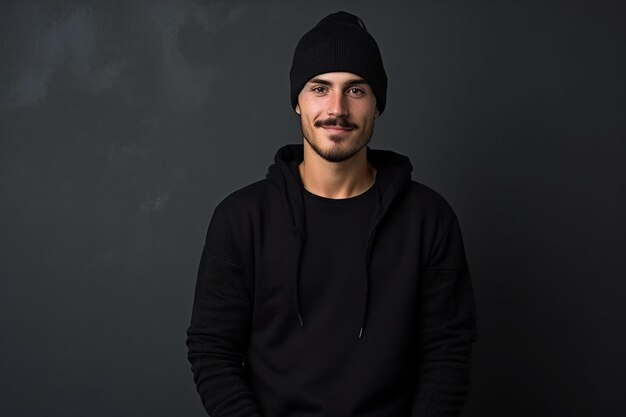 Photo stylish young man posing wearing a beanie cap