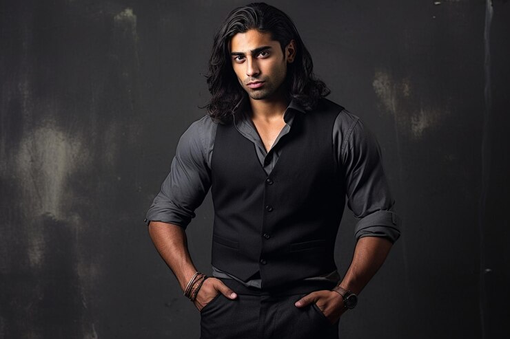 Photo stylish young man in studio pose with crossed arms