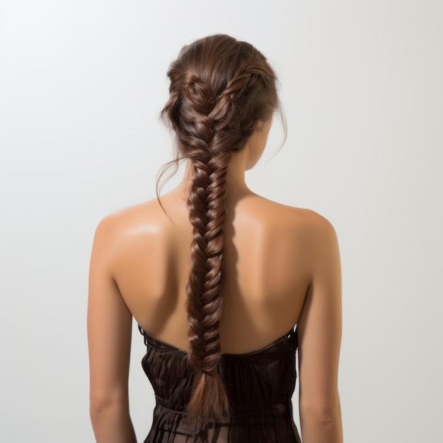 Photo stylish young woman creates fishtail braid with a modern twist