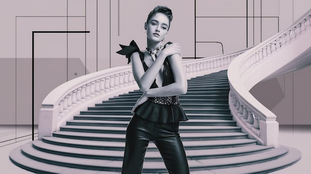 Foto stylish young woman posing on stairs