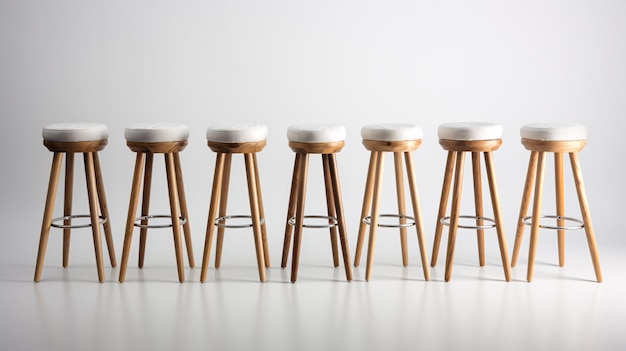 Stylishly crafted wooden barstool set against a pristine white background