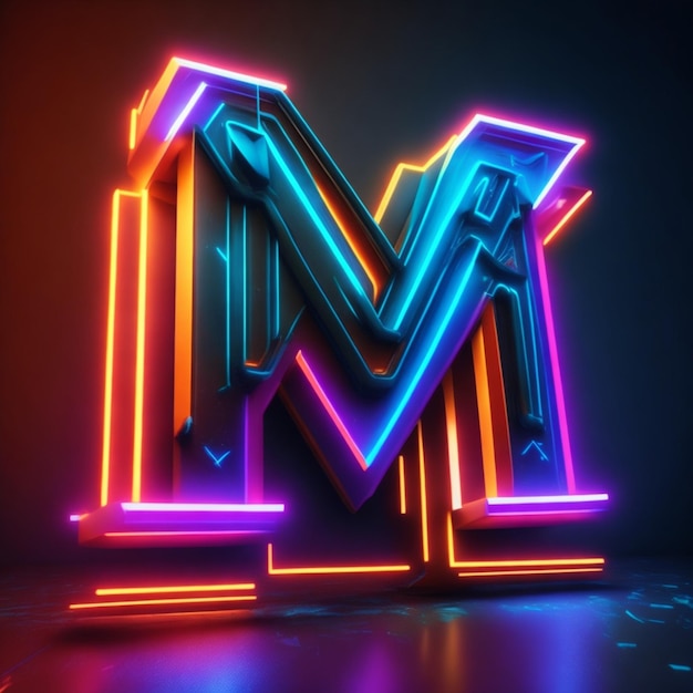 Stylist ai generated logo M 3d neon effect