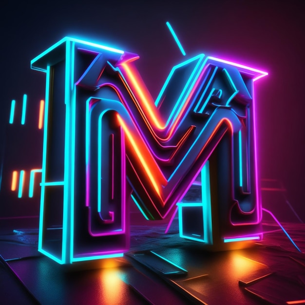 Stylist ai generated logo M 3d neon effect