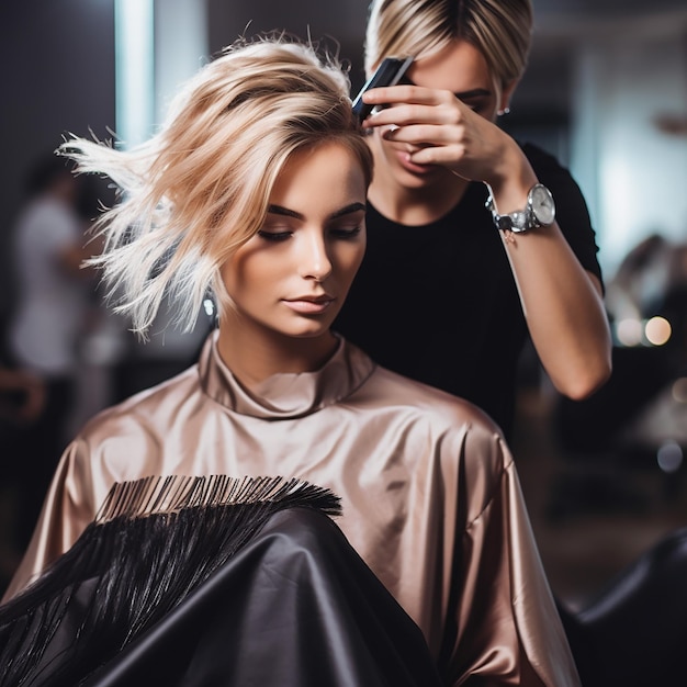 Foto stylist kapper die haar snijdt