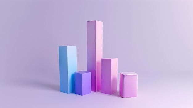 Foto grafico a barre 3d stilizzato con illuminazione morbida e forme geometriche in toni viola e blu