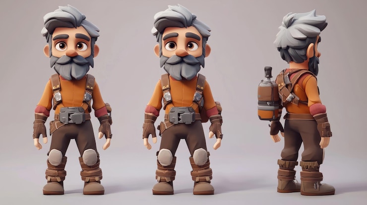 Photo stylized 3d character design suitable for animation or gaming with unique features and expressive poses