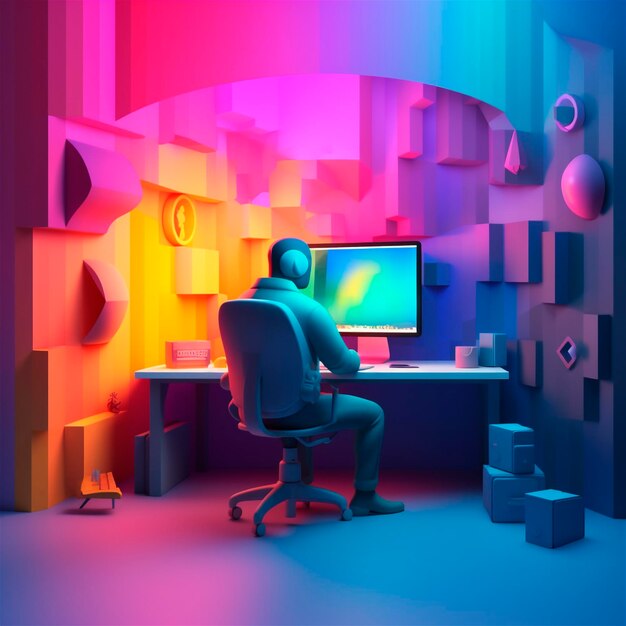 Stylized 3D illustration of designer39s workspace with computer in home office AI generated