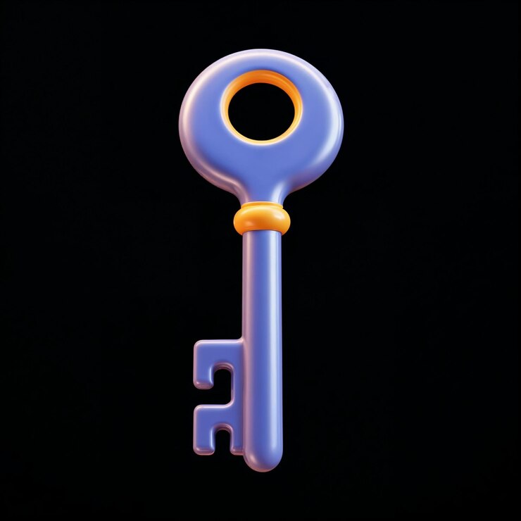Фотография stylized 3d key icon on black background