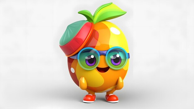 Stylized 3D render of cute cartoon character with sunglasses and hat for mobile game icon