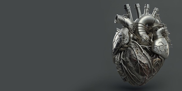 Stylized anatomical human heart made of metal and mechanisms