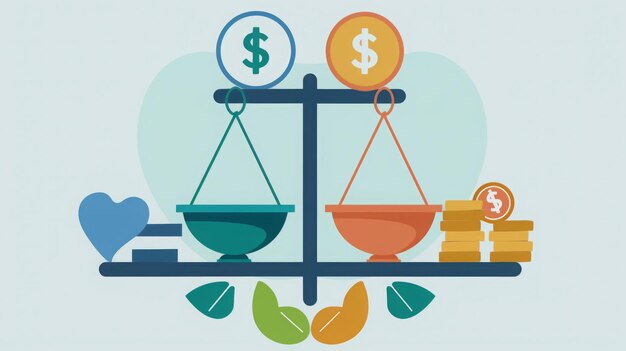 Photo a stylized balance scale equating health symbolized by a heart and leaves with wealth indicated by