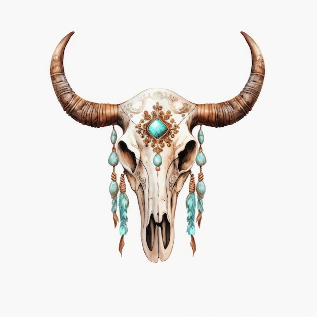 Stylized Bull Skull With Turquoise Jewels Exotic Realism And Ey