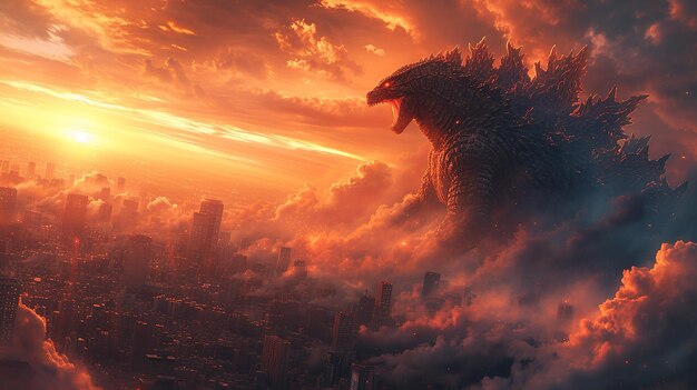 Stylized Chaos Godzilla Unleashed in the Cityscape