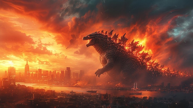 Stylized Chaos Godzilla Unleashed in the Cityscape