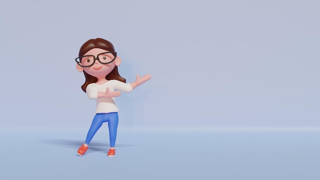 様式化されたキャラクターの女性が右を向いています。 3 d イラストレーション。