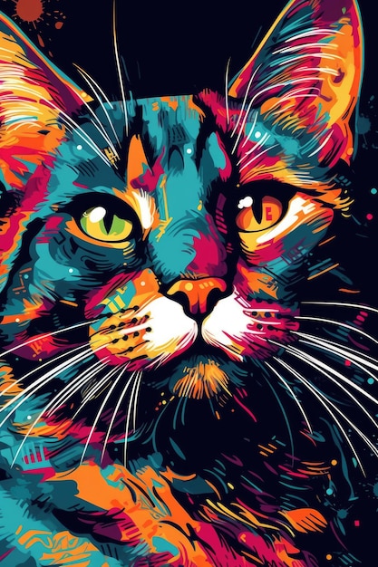 Stylized colorful graphic illustration of cat generative ai