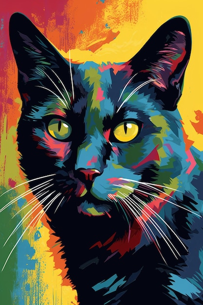 Стилизованная красочная графическая иллюстрация кошачьего генеративного ИИ