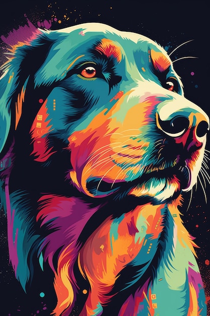 Stylized colorful graphic illustration of dog generative ai