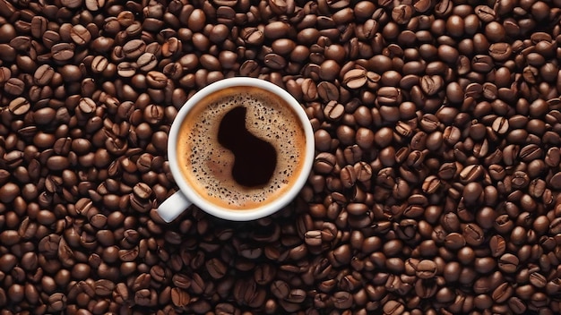 Стилизованная чашка кофе из кофейных зерен лежит плотно