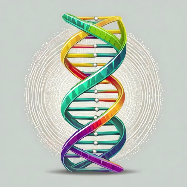 Photo a stylized dna helix with curved lines and vibrant colors