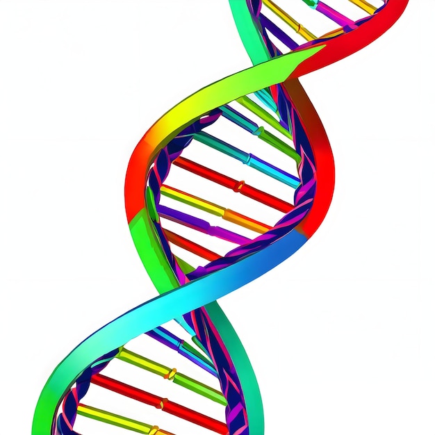 a stylized DNA helix with curved lines and vibrant colors