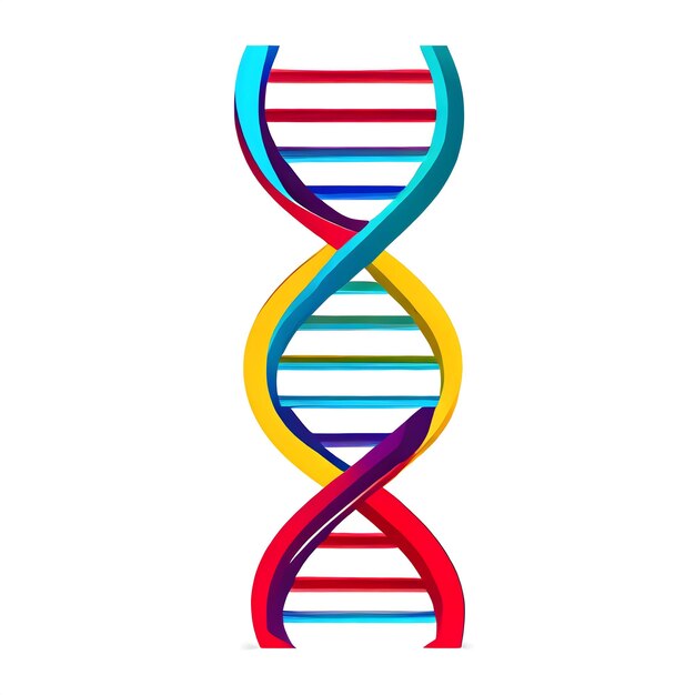 a stylized DNA helix with curved lines and vibrant colors