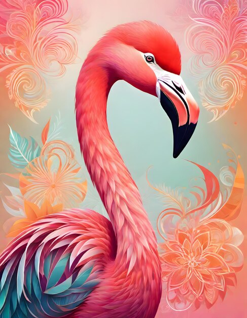 Stylized Flamingo in Tropical Colors Generative AI