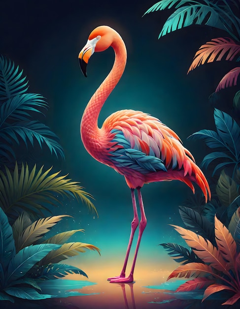 Stylized Flamingo in Tropical Colors Generative AI