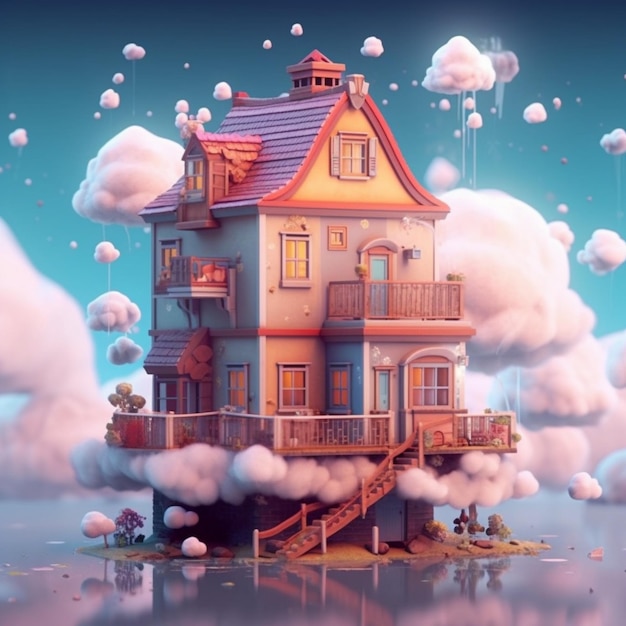 Photo stylized flying house