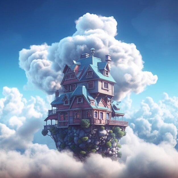 Photo stylized flying house