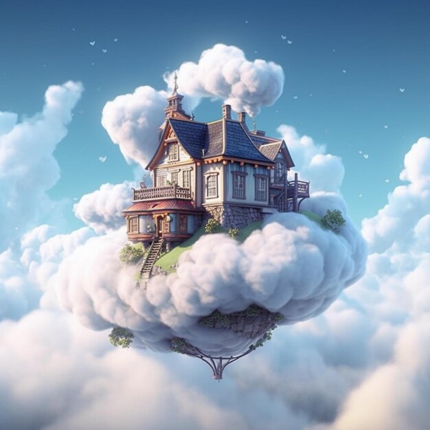 Photo stylized flying house