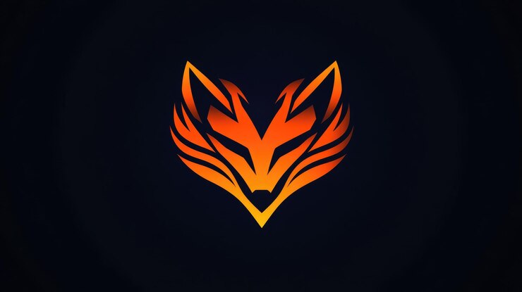 Photo a stylized fox logo showcases vibrant orange and yellow colors emanating from a fiercelooking face embodying agility and strength against a dark backdrop this emblem reflects boldness