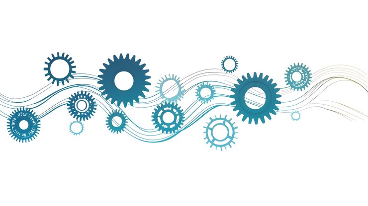 Photo stylized gears in dynamic motion on white background