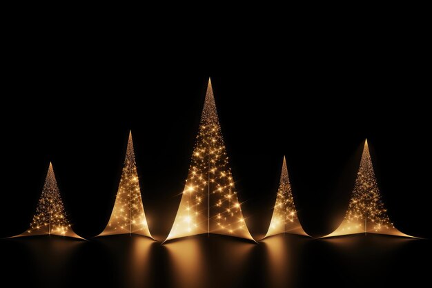 Фото Стилизованный золотой силуэт рождественской елки, сделанный из золотых частиц на темном фоне.