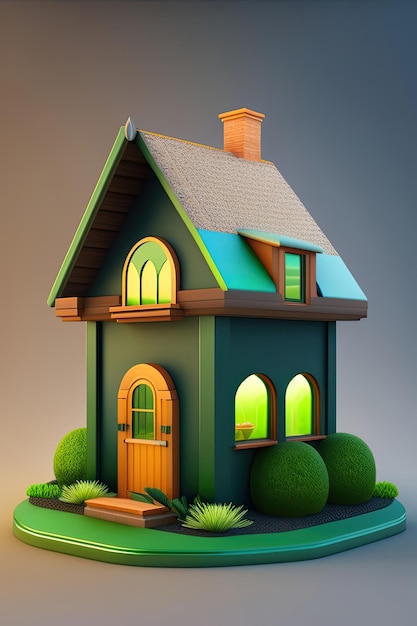 Stylized House with Green Roof